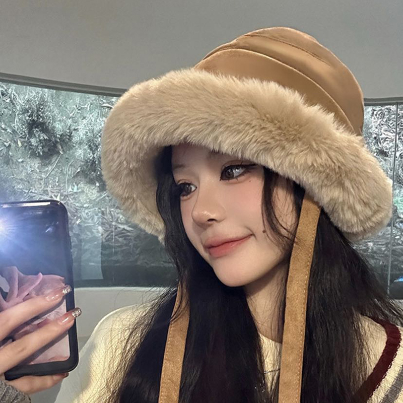 毛绒渔夫帽女冬季加厚保暖防风护耳雷锋帽百搭大头围显脸小盆帽潮