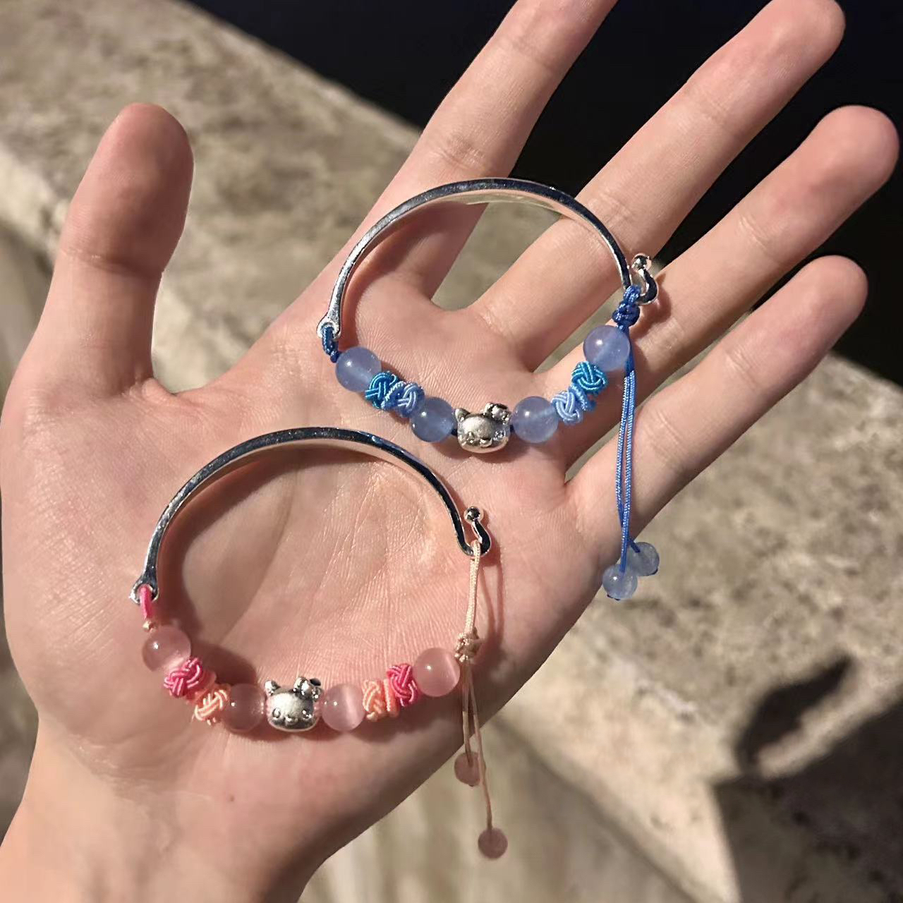 非金属手镯 半镯hellokitty凯蒂猫银色编织手链送女友生日礼物ins