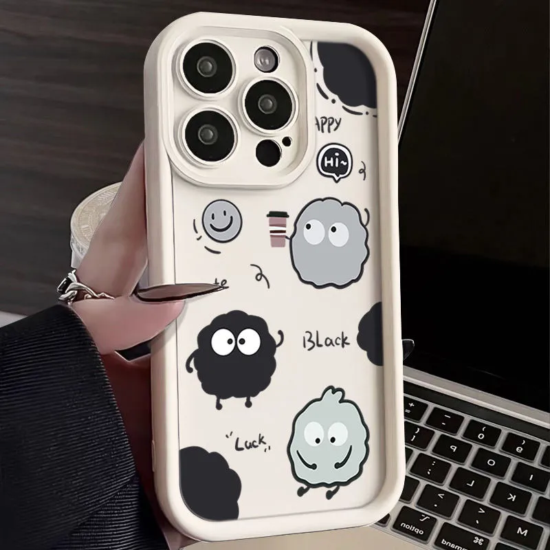 煤球小人苹果14promax手机壳iPhone15全包12可爱13创意11软xs潮78
