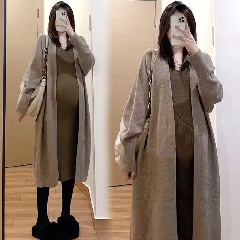 孕妇装秋装两件套针织连衣裙秋冬款开衫外套时尚款套装孕妇裙子女