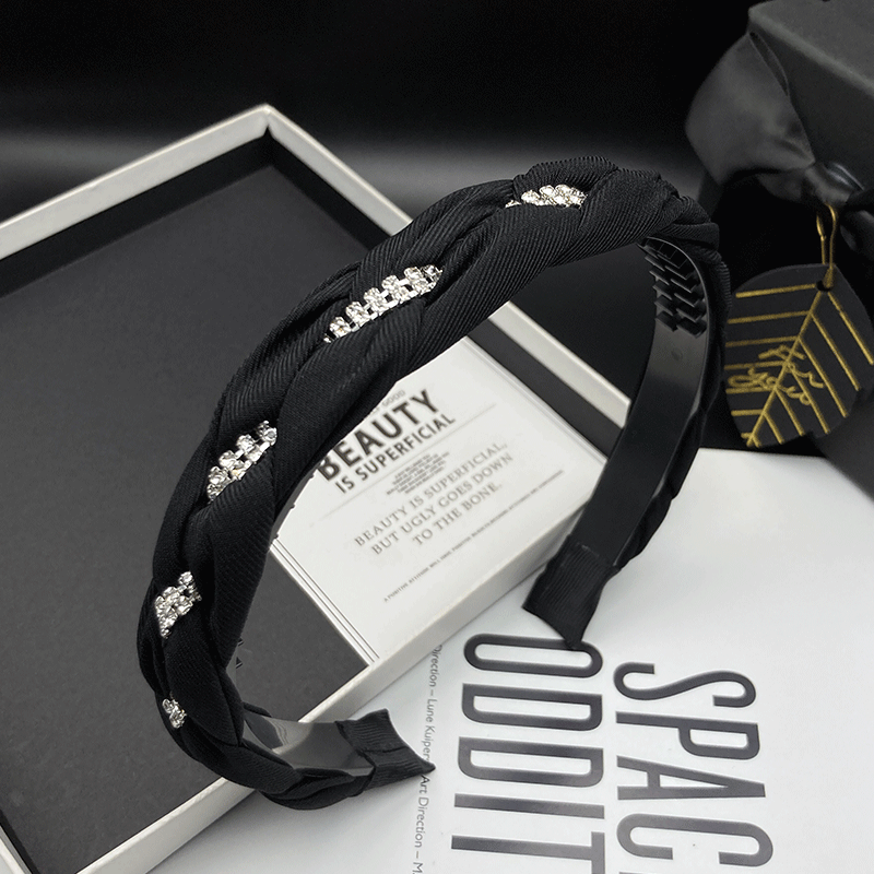 时尚百搭简约甜美小香风手工黑色带齿防滑编织韩版防滑气质发箍