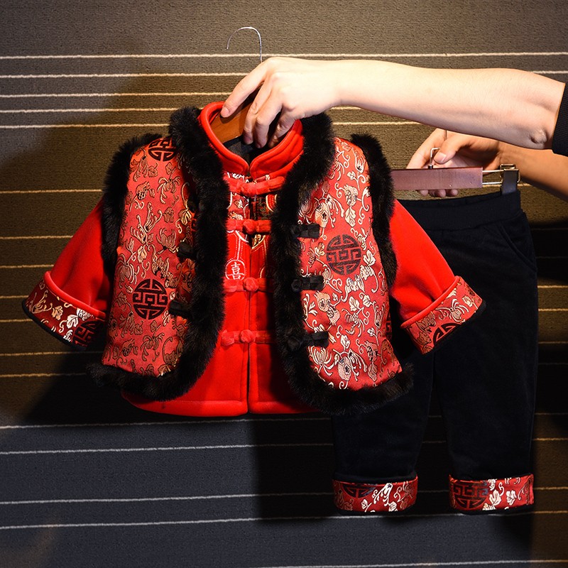 童装儿童唐装喜庆男童拜年套装洋气宝宝过年冬装婴儿周岁礼服R165