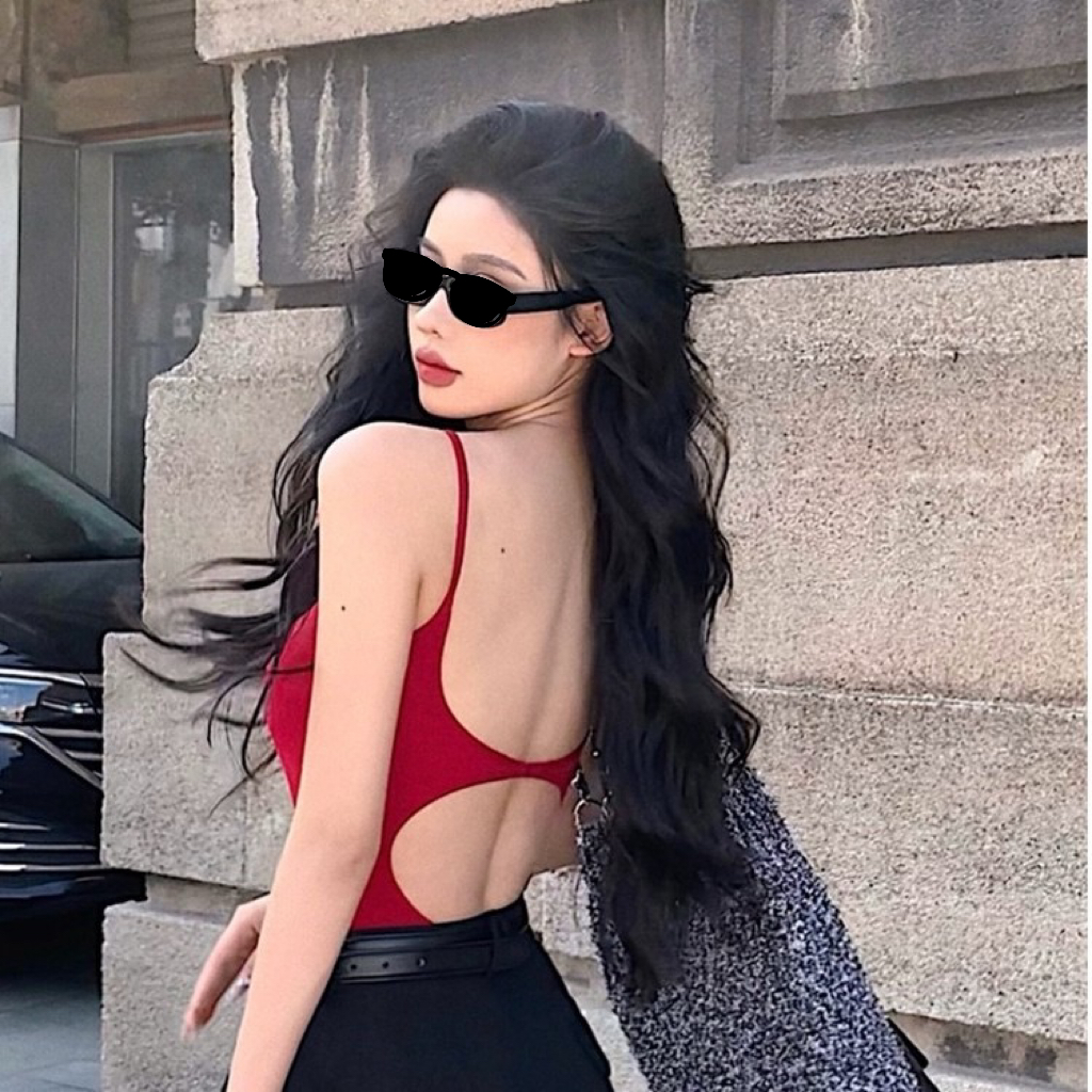 【红色露背吊带】辣妹性感女度假外穿高级网红款修身设计无袖上衣