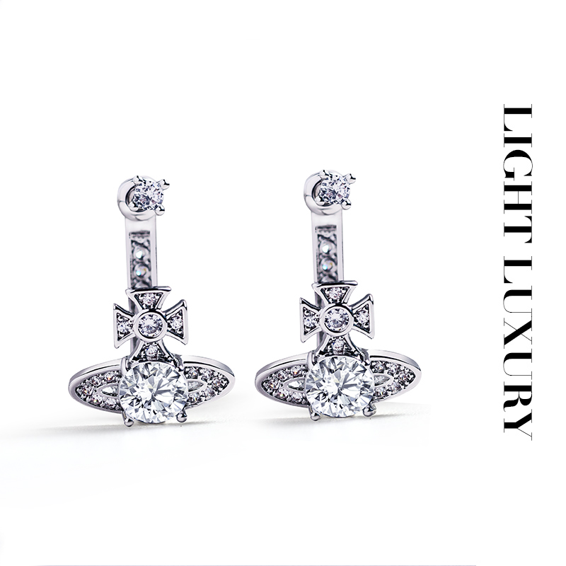 铜合金合成锆石耳饰 322439西太后飞碟耳环 爆款女耳钉小众设计感