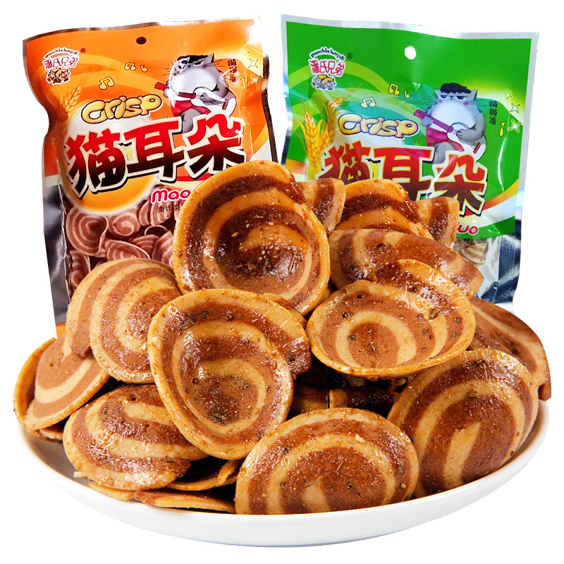猫耳酥薄脆小花片猫耳朵怀旧零食酥脆办公室膨化食品小吃80克酱香