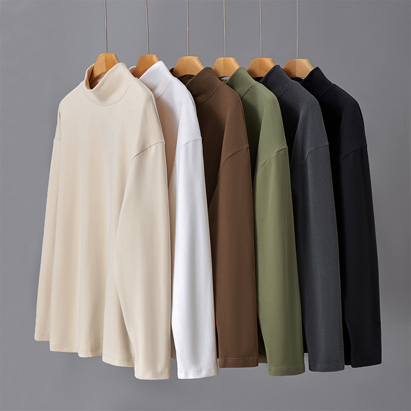 男士长袖T恤2023秋冬半高领双面德绒休闲卫衣内搭保暖纯色打底衫t