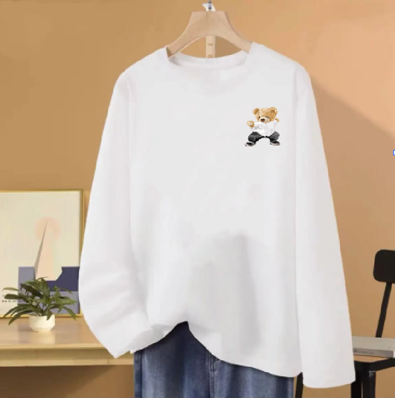 长袖秋冬款款潮流情侣款百搭休闲圆领长袖T恤休闲百搭-小功夫熊