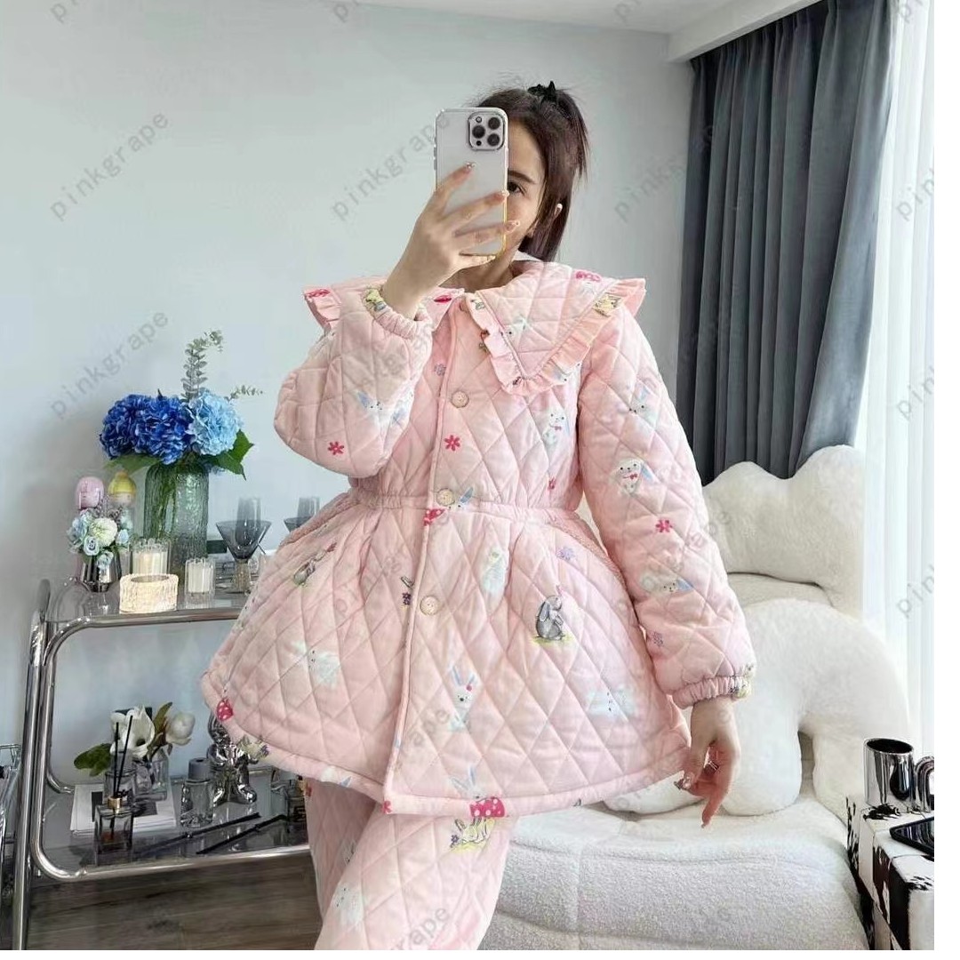 pinkgrape孤品女士成人睡衣家居服秋冬款时尚加绒加厚【大高专属】