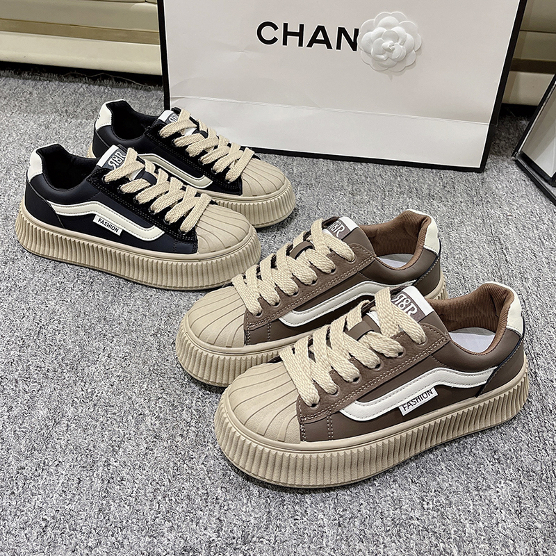 板鞋女休闲贝壳头2023年新款春秋季低帮时尚舒适系带百搭饼干鞋