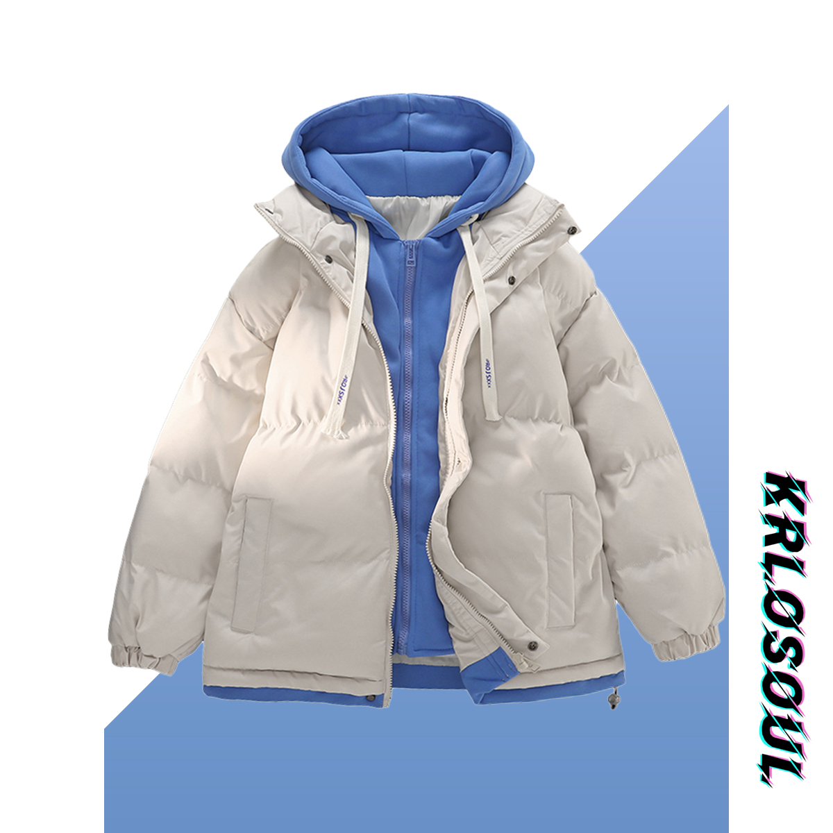 潮牌面包服男潮款学生卫衣棉服男女装冬季连帽情侣外套假两件棉衣