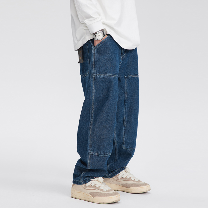 TIRED秋季新款基础洗水改良伐木牛仔裤街头cityboy直筒裤子男休闲