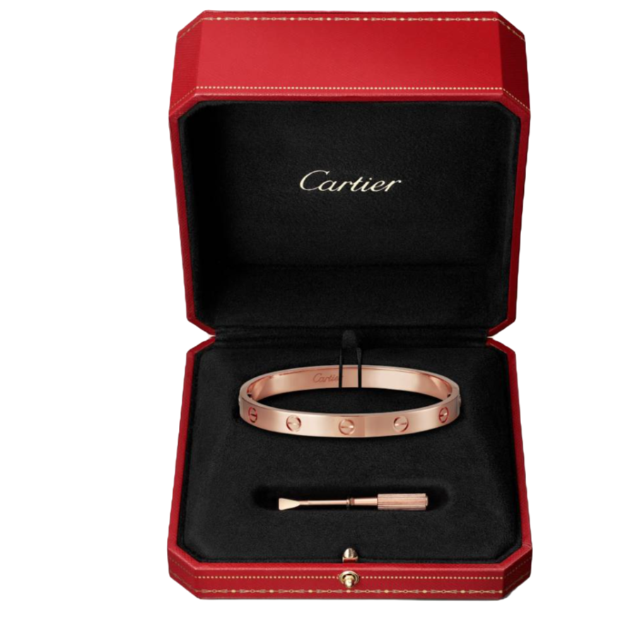 99新 Cartier/卡地亚 LOVE系列 19号经典玫瑰金光面宽版无钻手镯