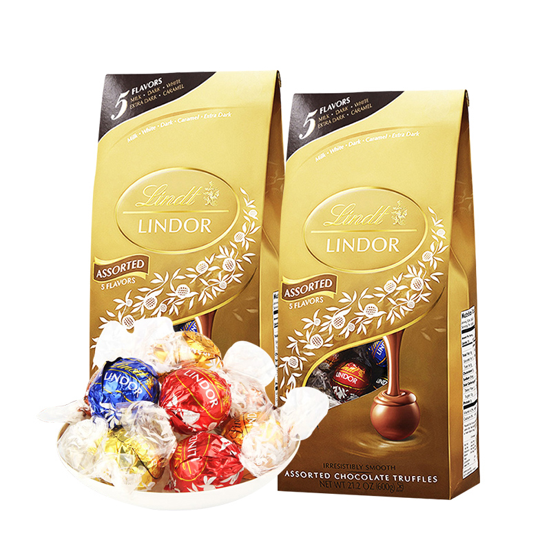 进口LINDT瑞士莲什锦软心巧克力600G混合夹心喜糖金萱年货婚礼