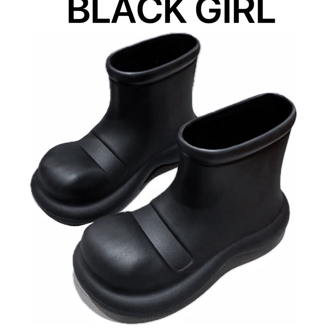 Blackgirl新款【坏女孩】 辣妹百搭款圆头鞋百搭小众短靴增高厚底靴