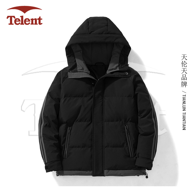 Telent/天伦天冬季条纹连帽棉衣 加厚保暖休闲棉袄男女款棉服外套