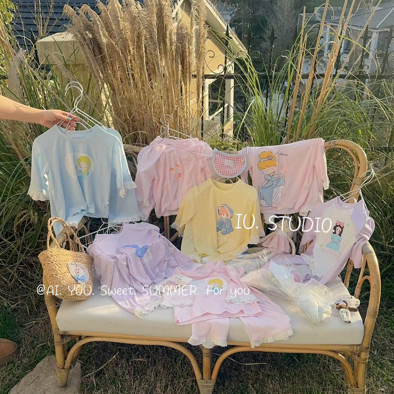 【艾柚】夏季爆款糖果色女童亲肤家居服套装iu-9262~组合