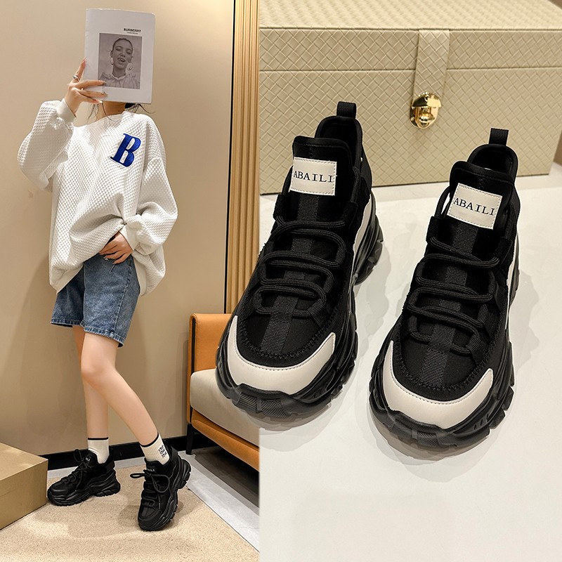 真皮高帮鞋2023ins新款加绒软底百搭系带休闲运动鞋女