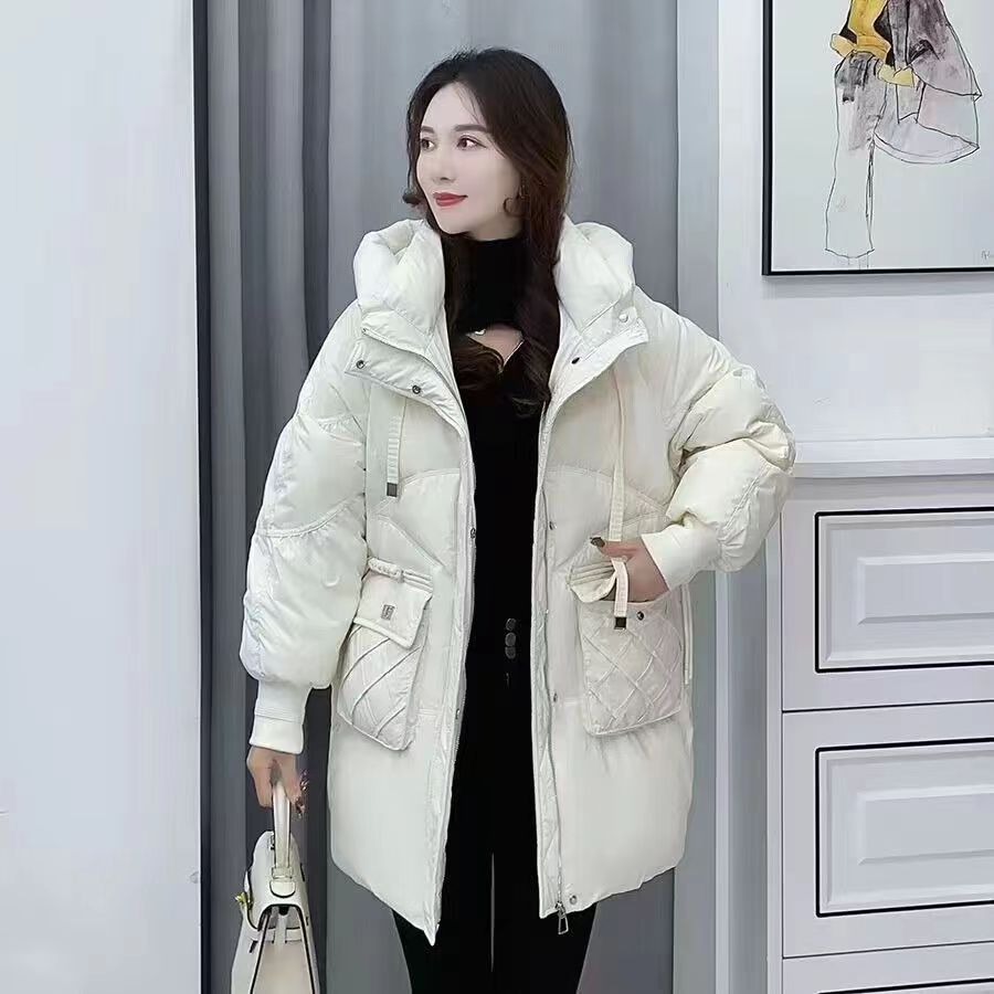 冬季新款宽松棉服洋气时尚百搭韩版女棉服网红棉衣中长款连帽886