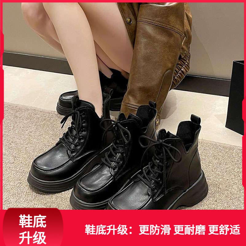 回力潮品冬季休闲加绒马丁靴insS英伦风女新款厚底增高网红爆款短