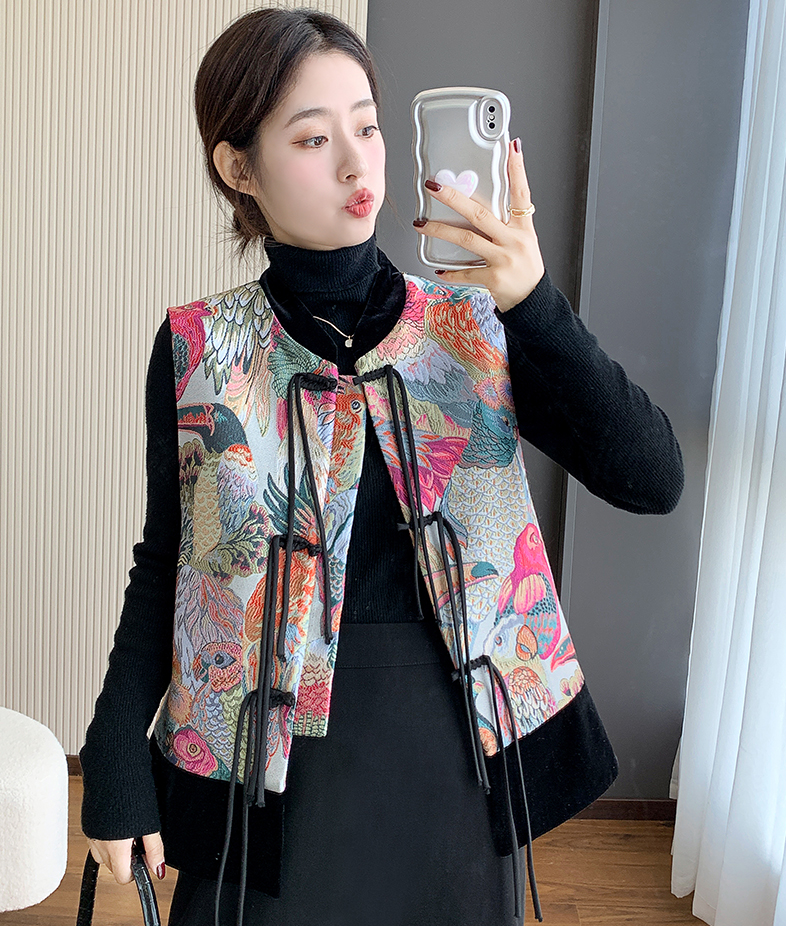 2023秋冬季新款新中式国风马甲提花时尚百搭外穿加厚保暖女士马夹