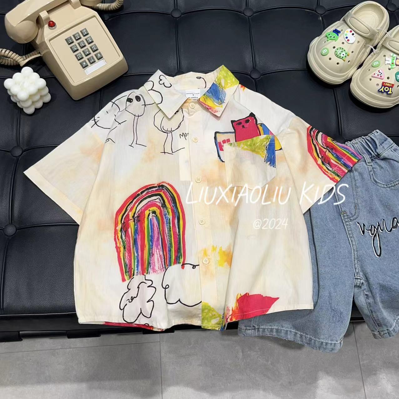 BY LIUXIAOLIU【艺术家】韩版高货定制版夏季儿童短袖衬衫7095