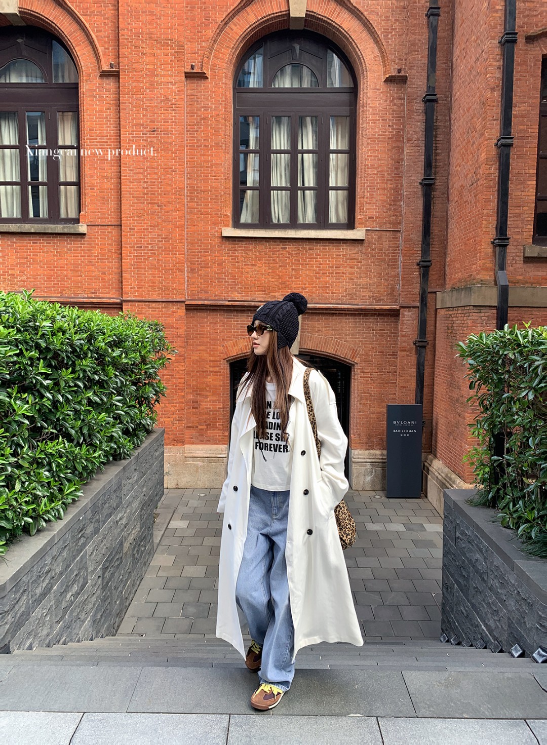 香菜不加辣XIANGCAI 白色经典双排扣腰带长款风衣女秋冬新款外套