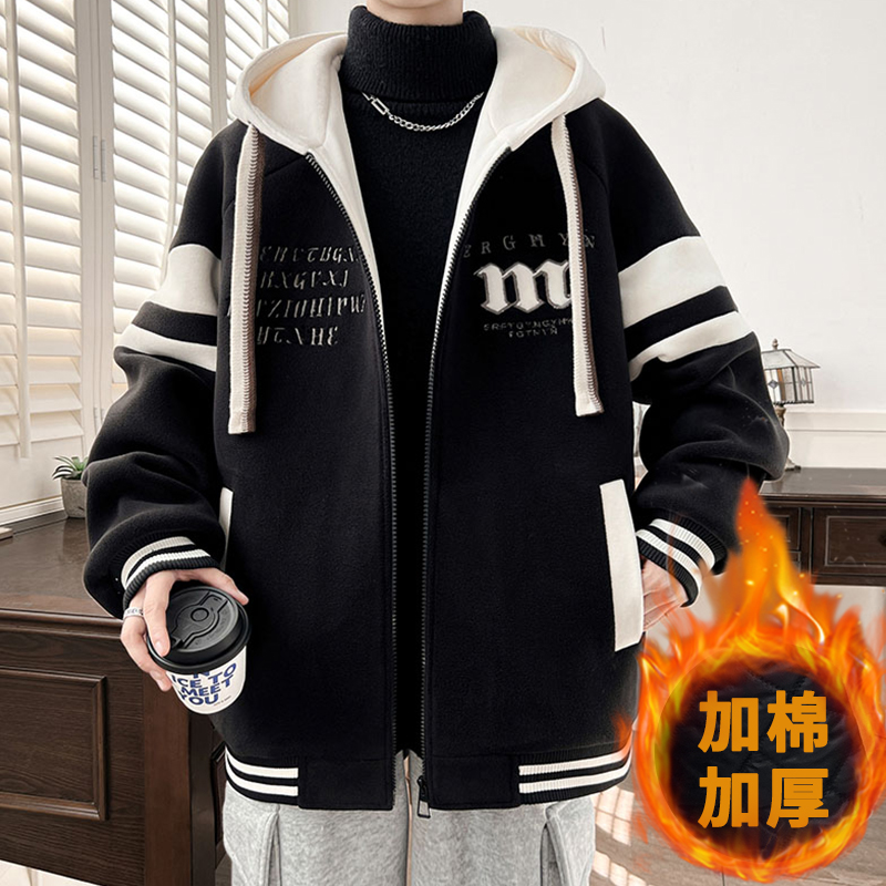 外套男秋冬款潮牌ins加棉加厚棉服港风百搭学生冬季棉衣青年卫衣