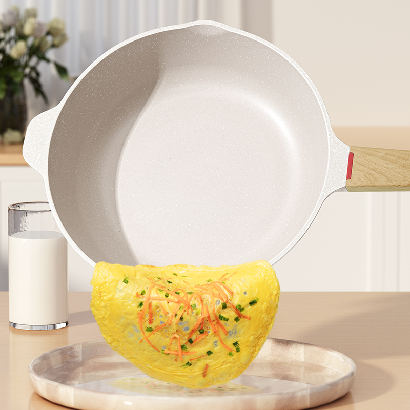 24cm 家用不粘锅 煎炒炖煮小白锅 明火电磁炉通用