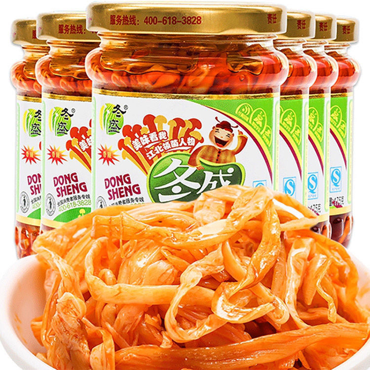 6瓶装冬盛香辣金针菇开袋即食咸菜拌饭拌面开味下饭菜金针菇零食