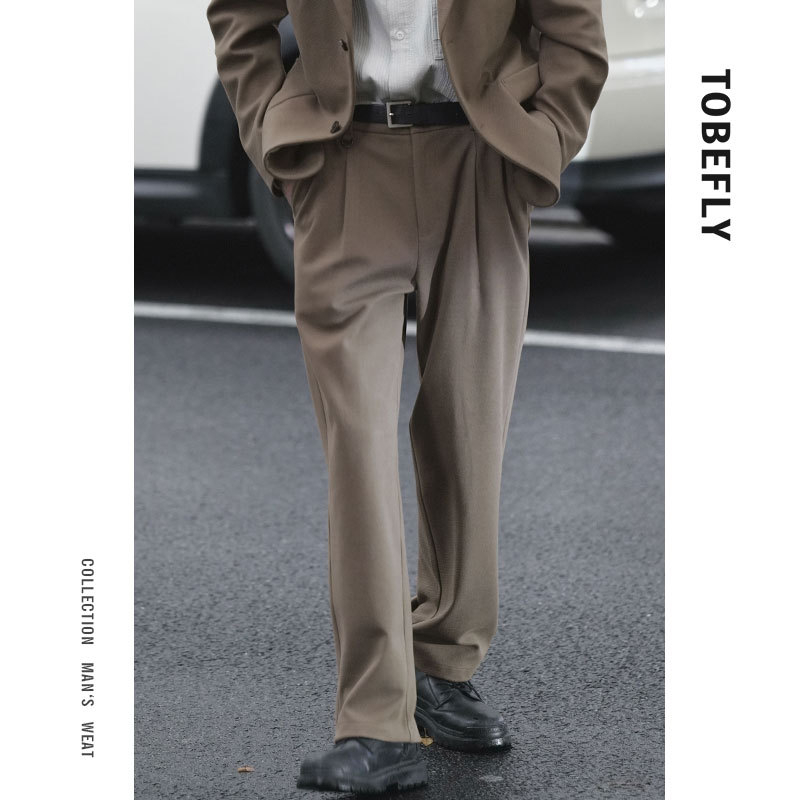 TOBEFLY 逍飞同款 斜纹星空呢休闲裤 秋季新款宽松男士毛呢西裤