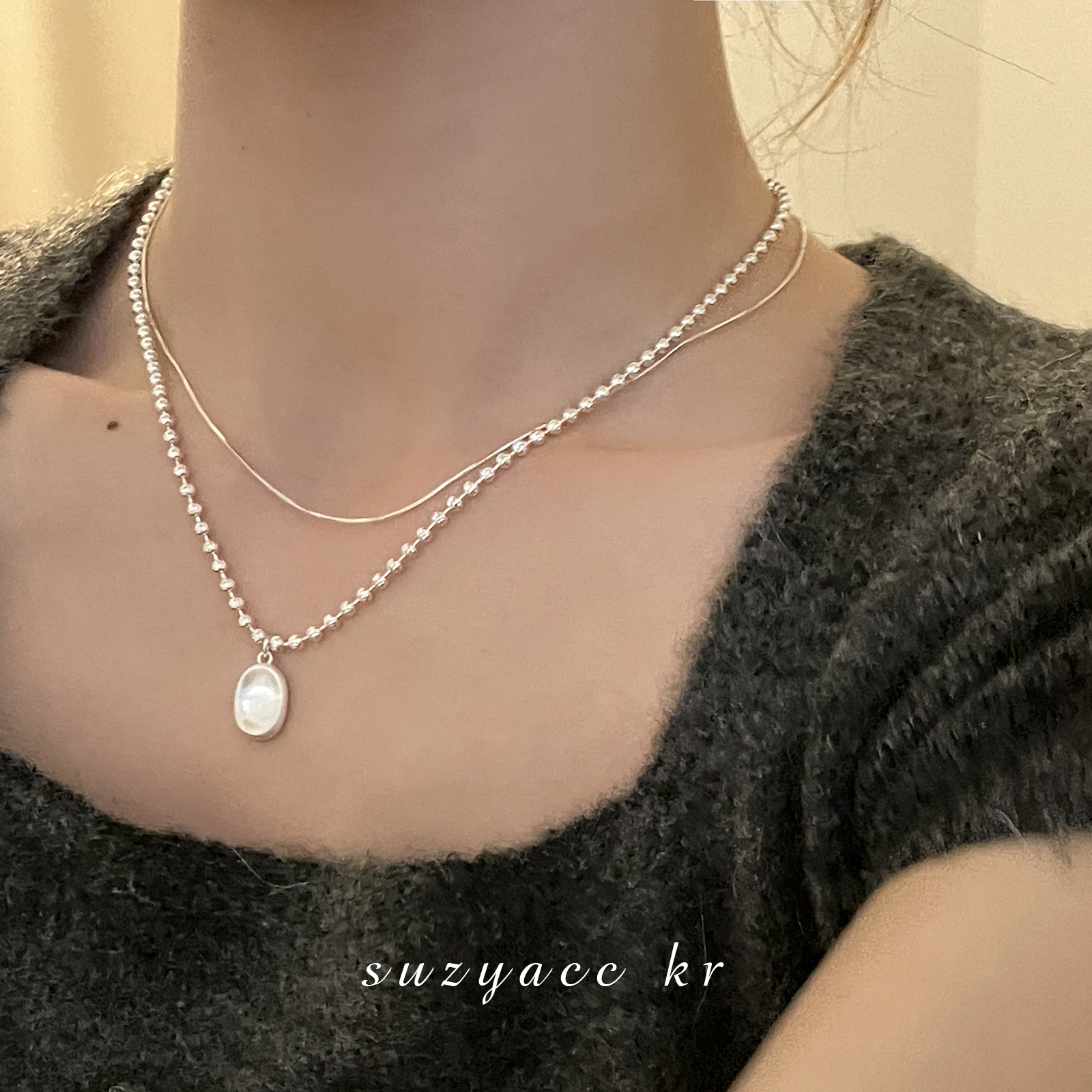 Suzyacc Kr 合金项链 双层蛇骨链项链女2023新款锁骨链X0746