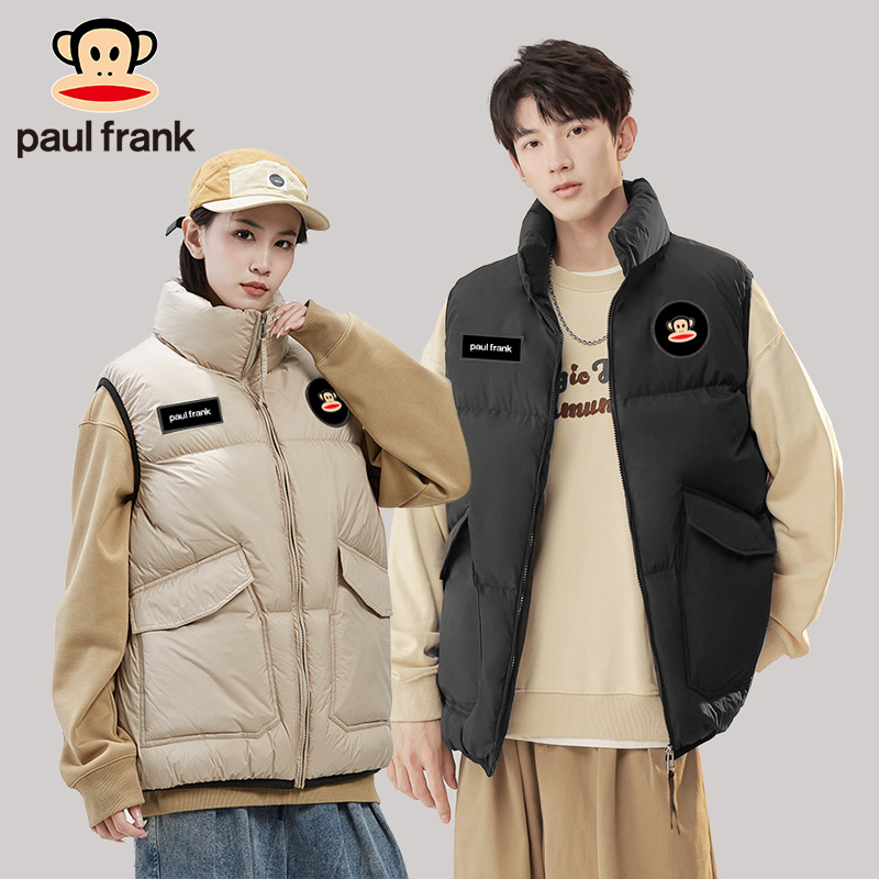 paul frank/大嘴猴马甲情侣冬加厚保暖外套宽松坎肩背心立领外套