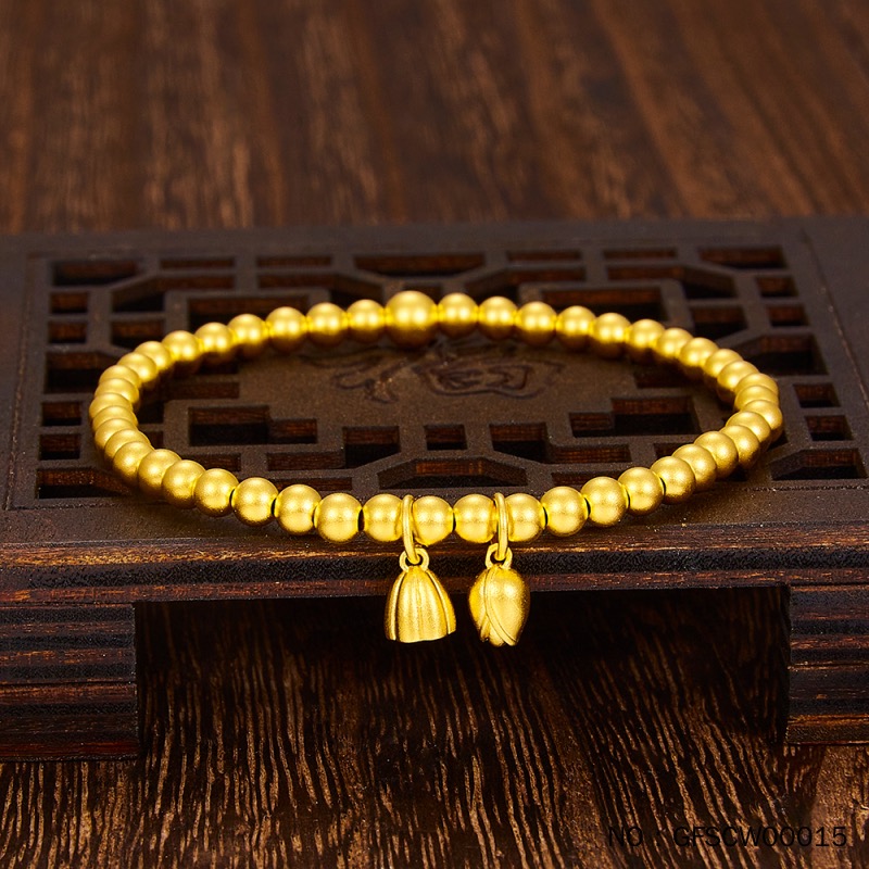 足金999.9黄金两世欢圆珠手串传承手链莲花莲蓬按克重多样性发货