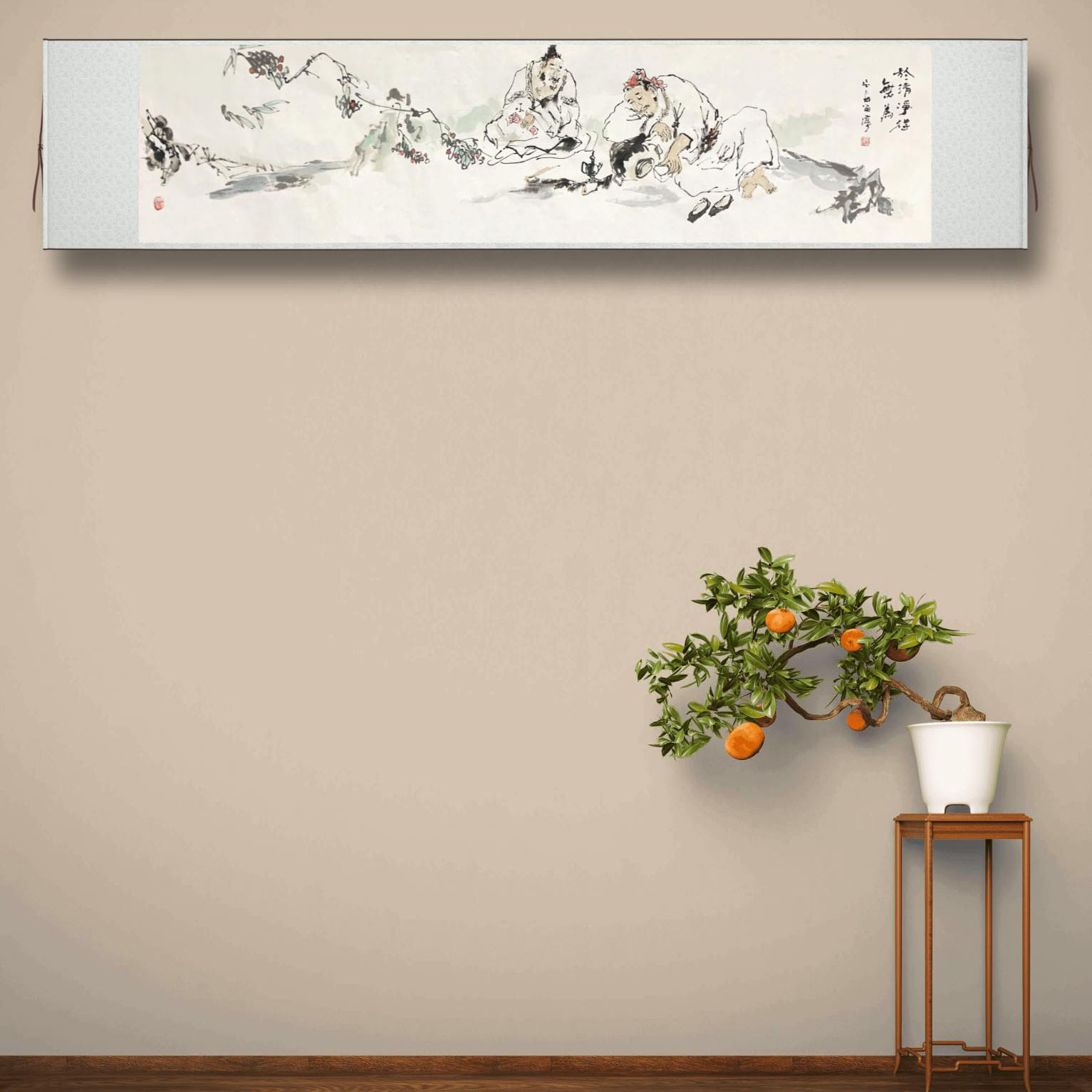 贾留淳  古禅意人物 绘画 35*138厘米 茶室 书房 餐厅必选