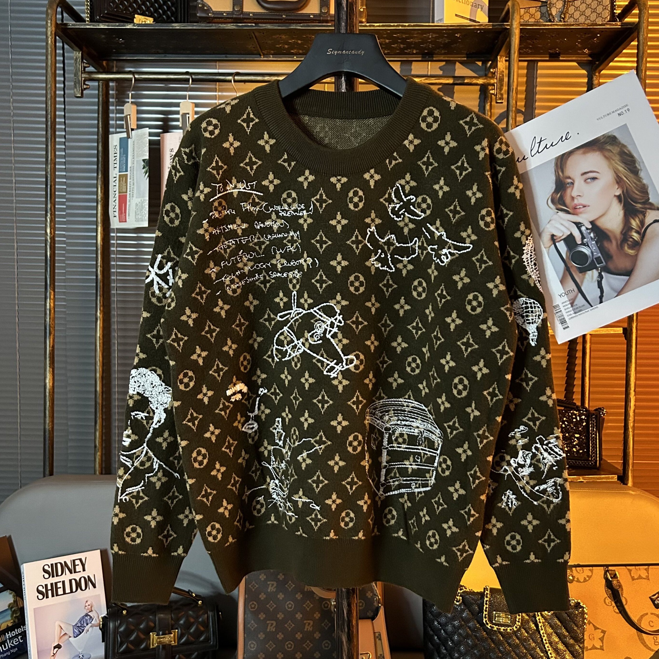 早秋上衣针织打底衫女内搭轻奢高端女装宽松满印刺绣毛衣2023新款