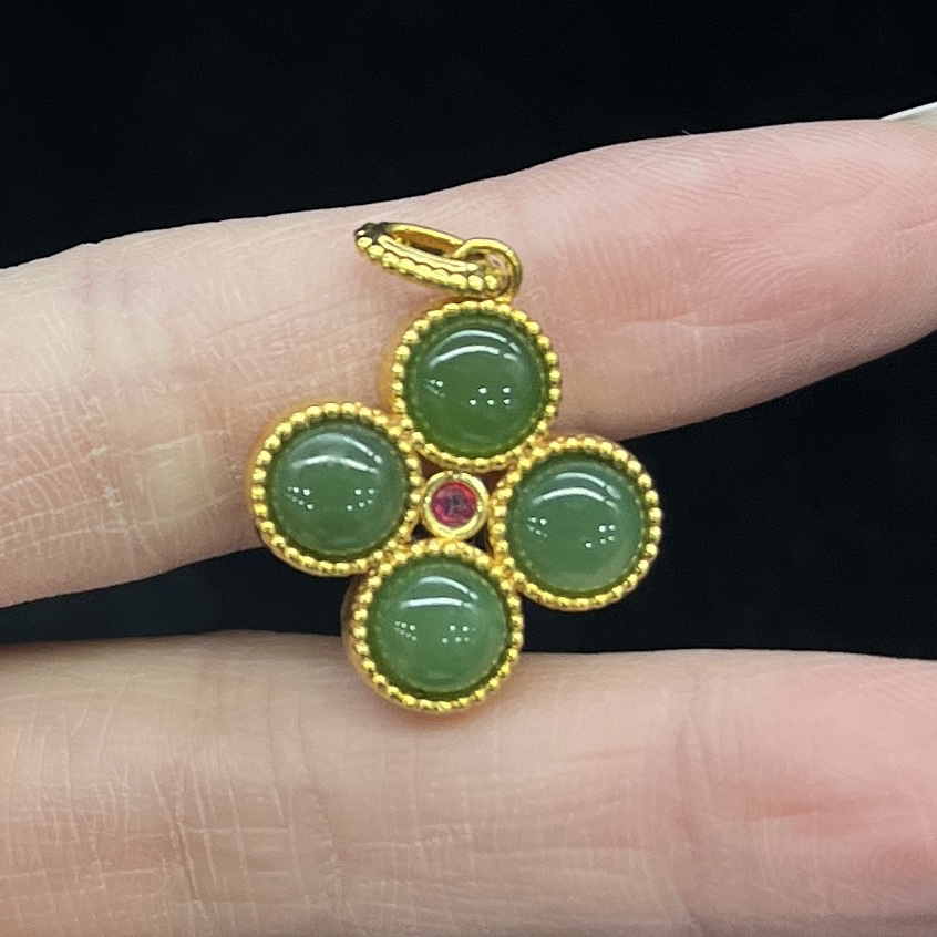 【龙少专属】和田碧玉圆珠四叶草吊坠 多样性发1件 YZ2013