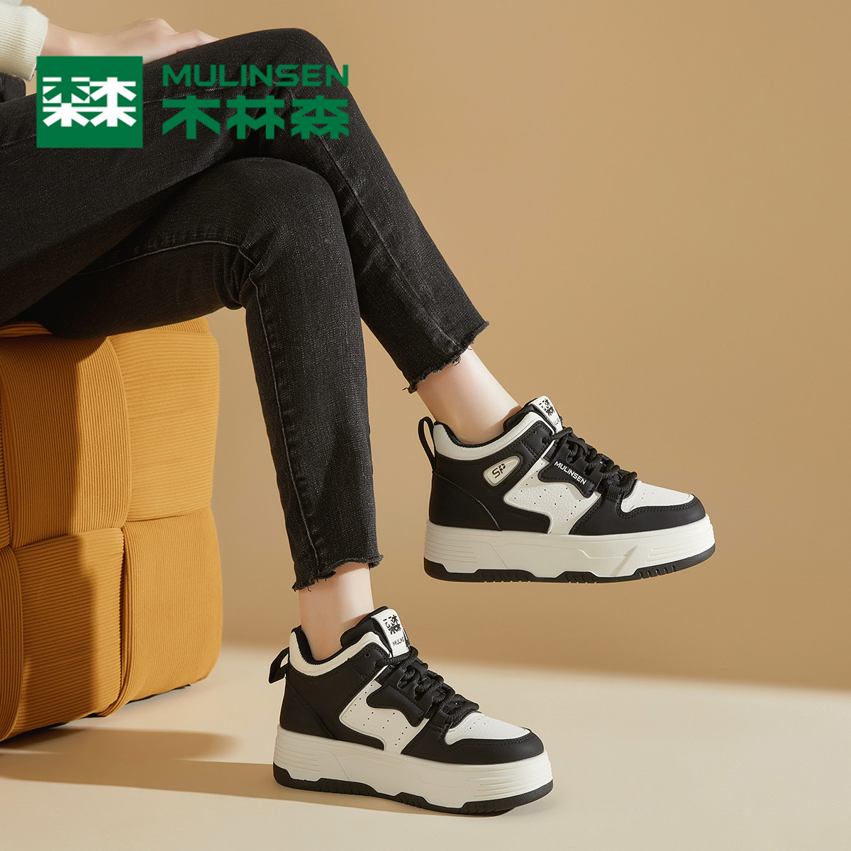 木林森【增高时尚】百搭厚底鞋女24年秋冬新款高帮板鞋运动休闲女鞋