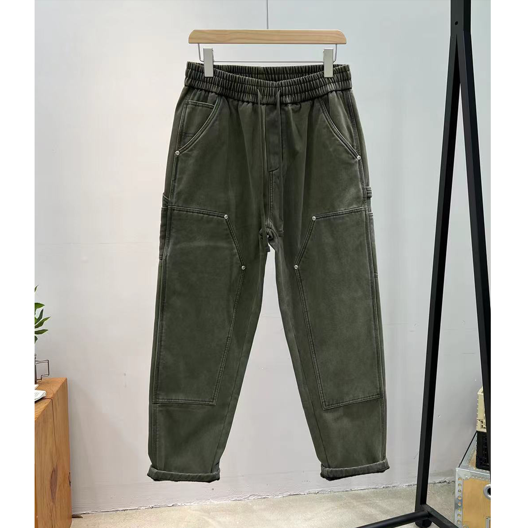 秋冬新款加绒设计感宽松休闲牛仔裤男 7C861-1