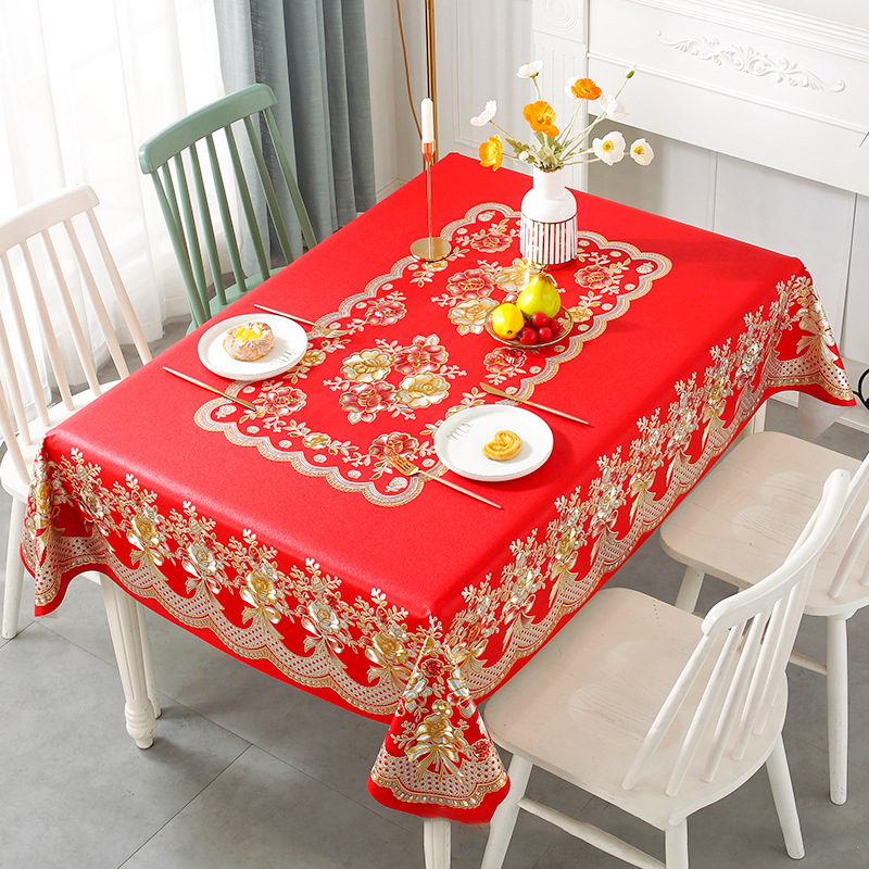 中国红烫金桌布新年喜庆长方形桌台布家用防水防油防烫免洗茶几布