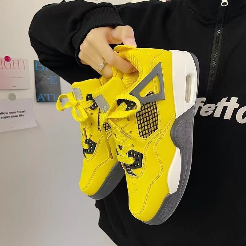aj4小众原创男女气垫运动鞋跑步鞋时尚黄色百搭潮鞋厚底增高板鞋
