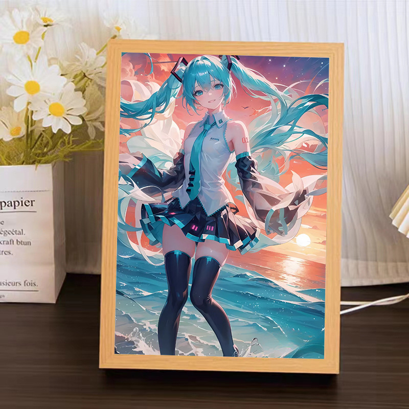 初音未来灯光画小夜灯客厅卧室床头阳光画创意摆件网红装饰画diy