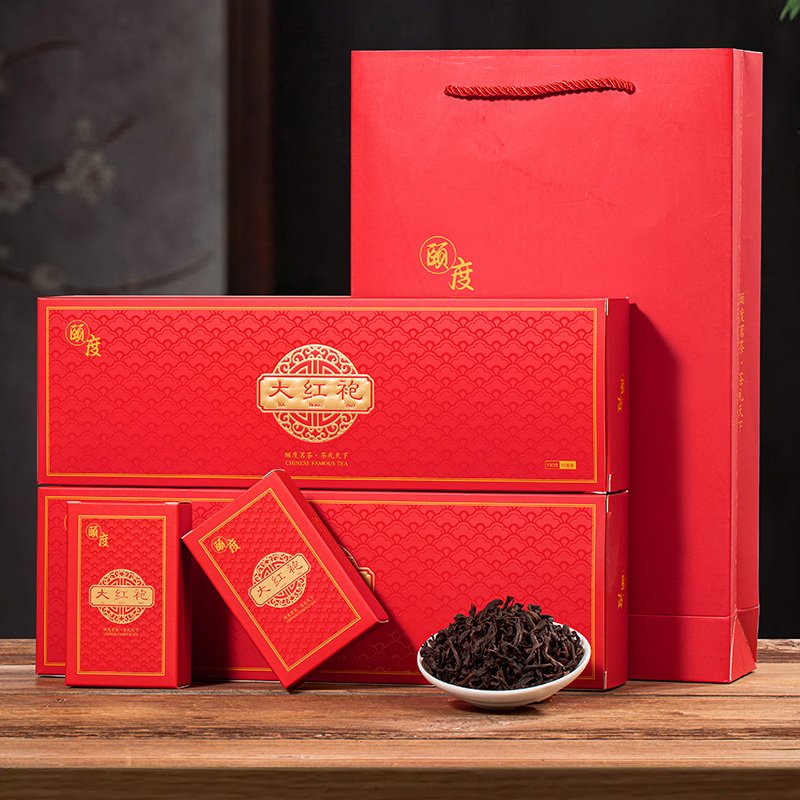 颐度大红袍茶叶新茶乌龙茶武夷岩茶2条20盒300g+手提袋送礼礼盒装