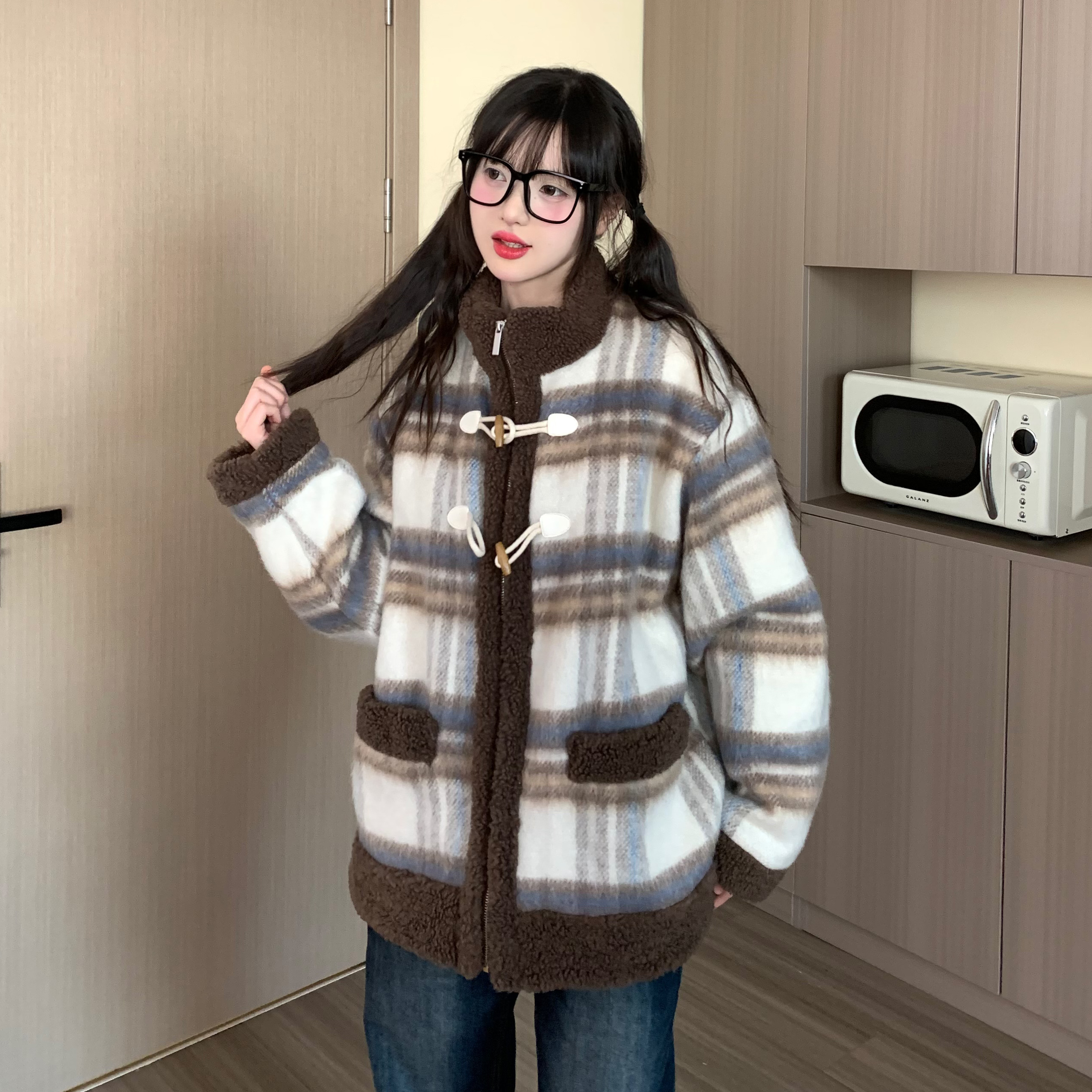 EZEK2023街头加厚格子秋冬保暖格子休闲复古复古棉衣外套潮流