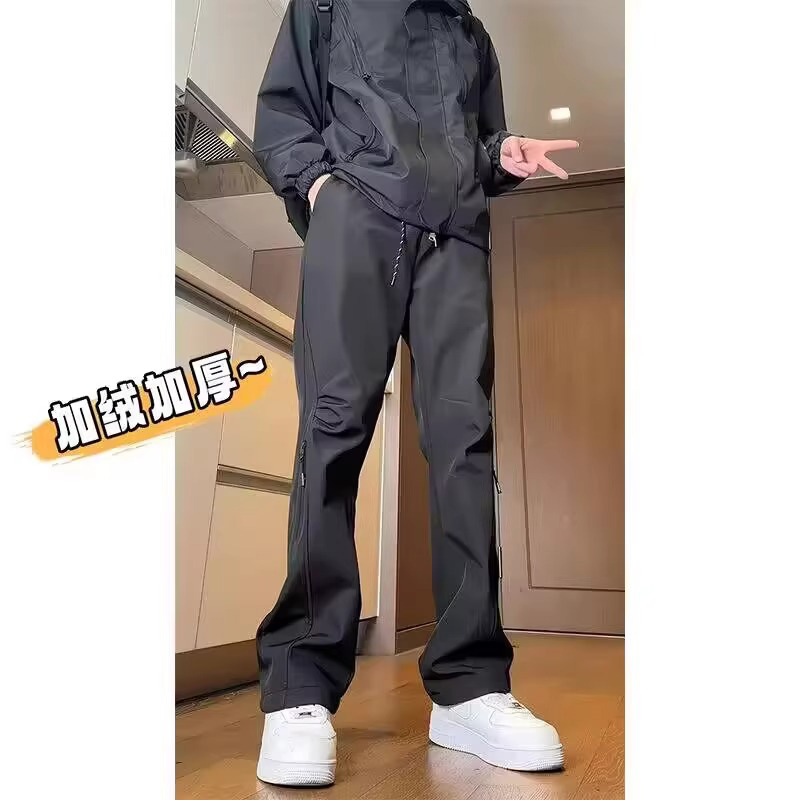 三防拉链拼接冲锋裤男秋冬季加绒加厚户外登山裤oversize痞帅裤子