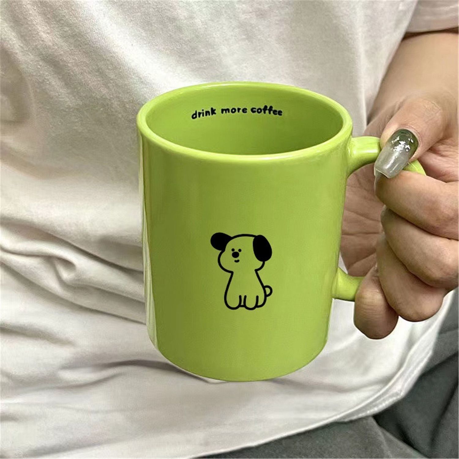 焦绿小狗陶瓷马克杯情侣水杯高颜值办公室耐高温牛奶咖啡杯大容量