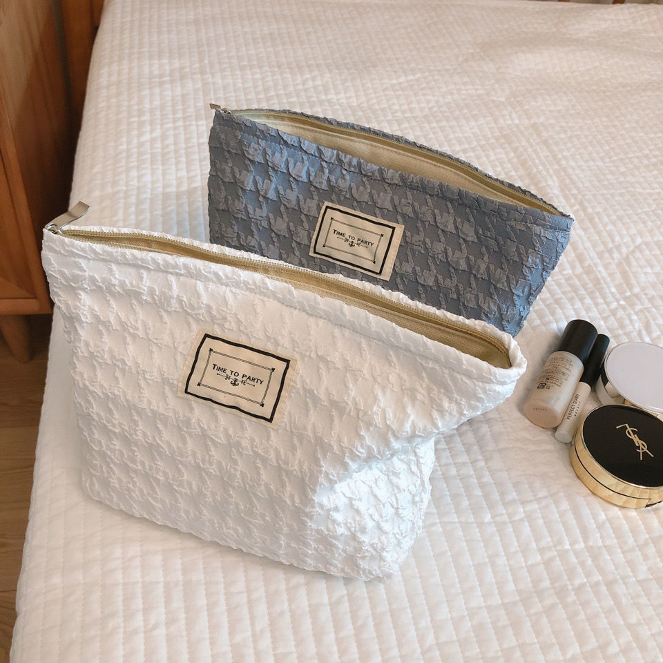 千鸟格包包纯色化妆包收纳包黑白气质简易学生大容量小众手拎包