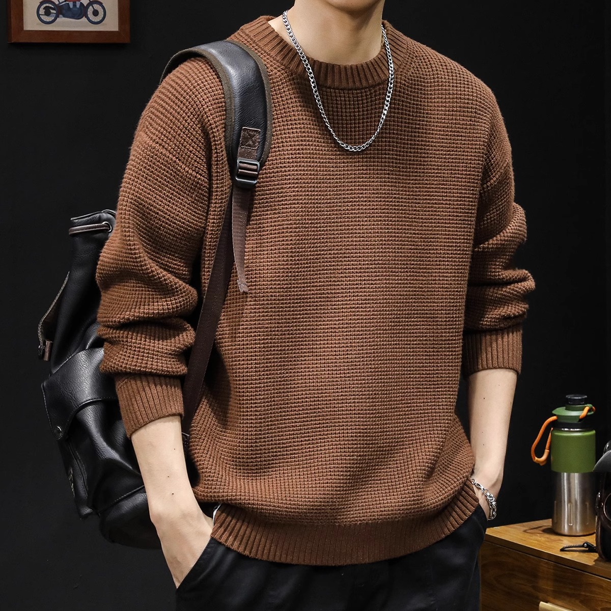 美式复古毛衣男冬季2023新款慵懒潮牌内搭宽松大码男士外套秋冬款