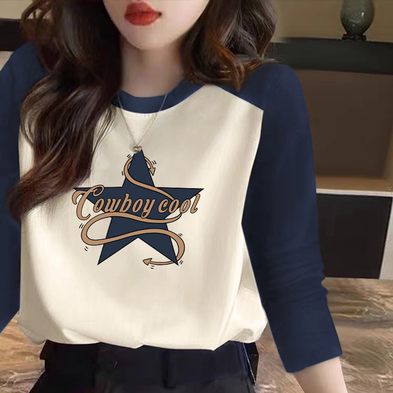 米子旗纯棉撞色插肩长袖t恤女装设计感时尚百搭可外穿打底衫D426