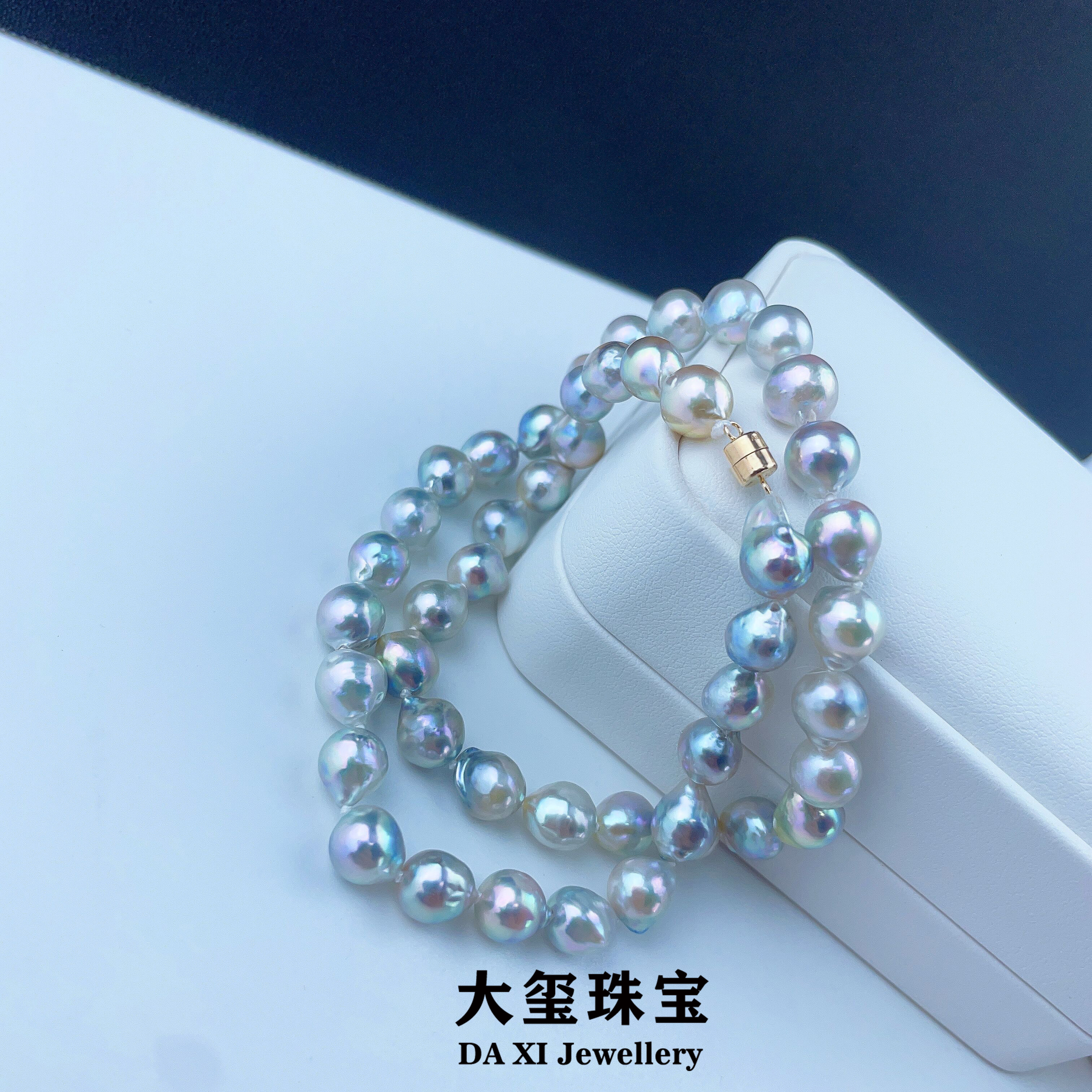 海水AKOYA 巴洛克（天然色）G14K金磁吸扣珍珠项链锁骨链7-8mmSX020