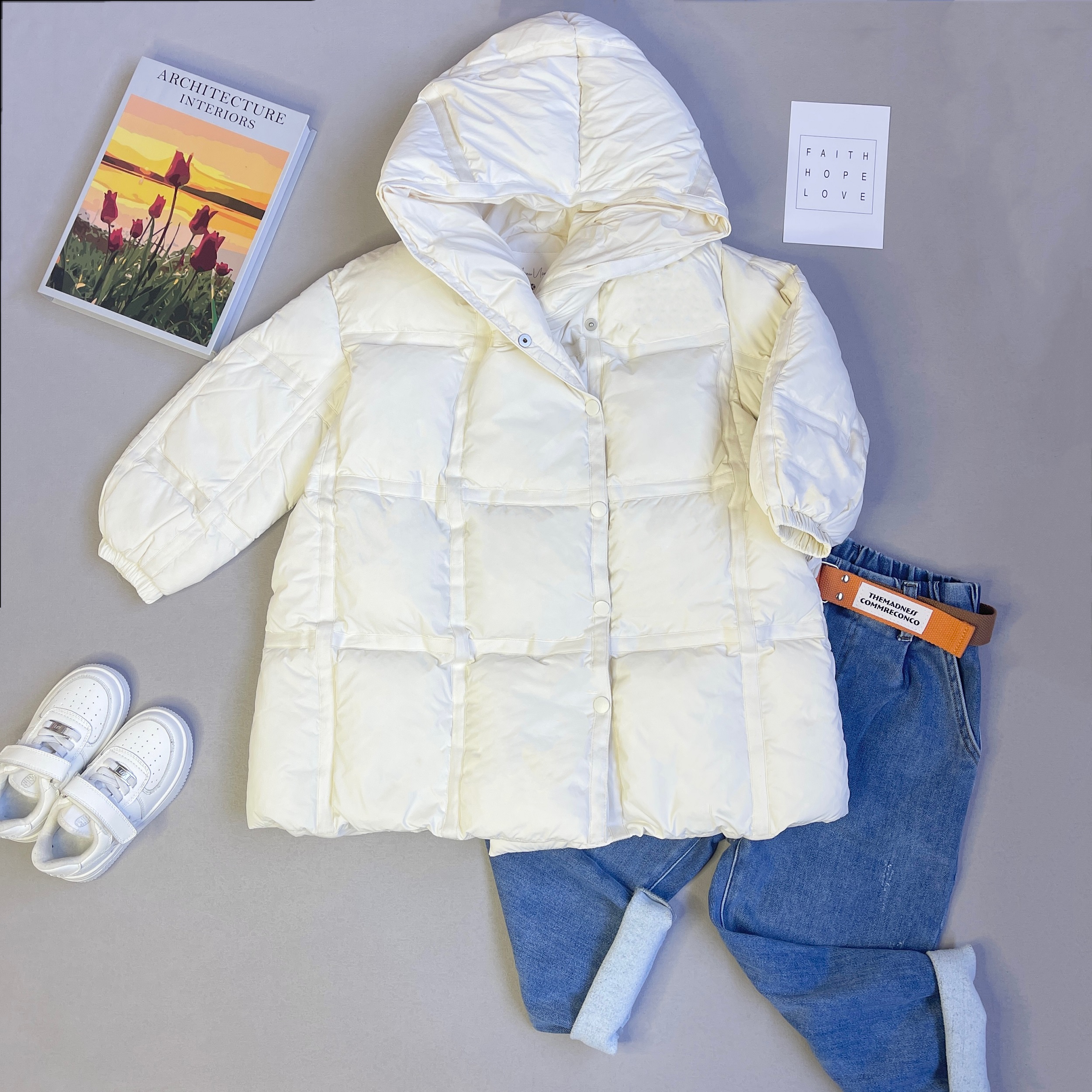 1393长款羽绒服米色 黄色（NN）